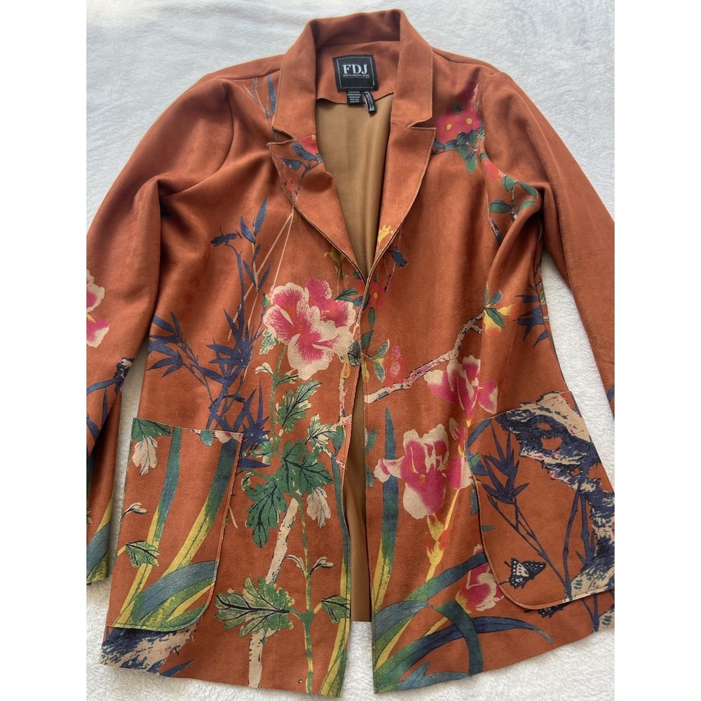 FDJ French Dressing Cardigan Women M Auburn Floral Print Open‎ Front Jacket Boho